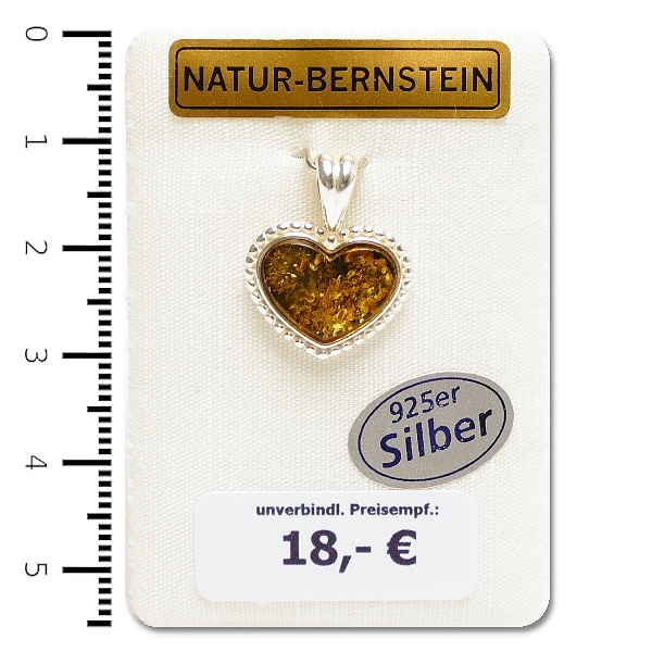 Natur-Bernstein Ketten Anhänger grün Herz gefasst in 925 Silber 90106g