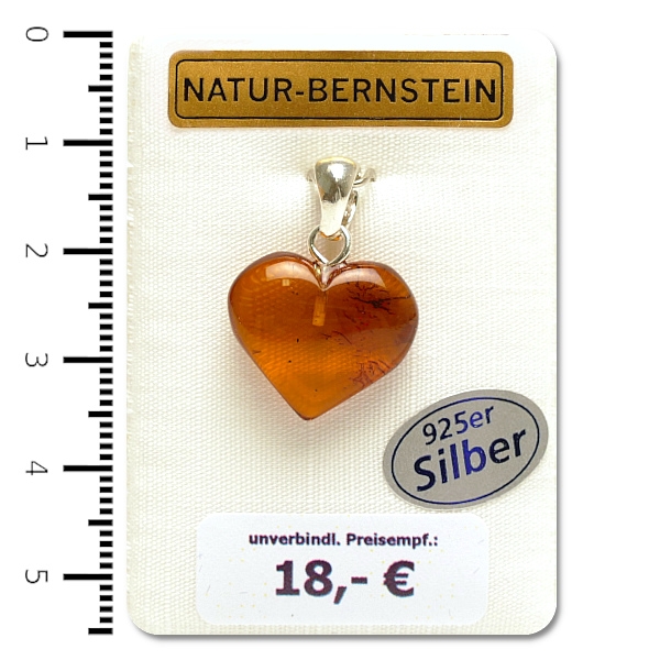 Natur-Bernstein Amber Ketten Anhänger Herz an 925 Silber Öse 90111