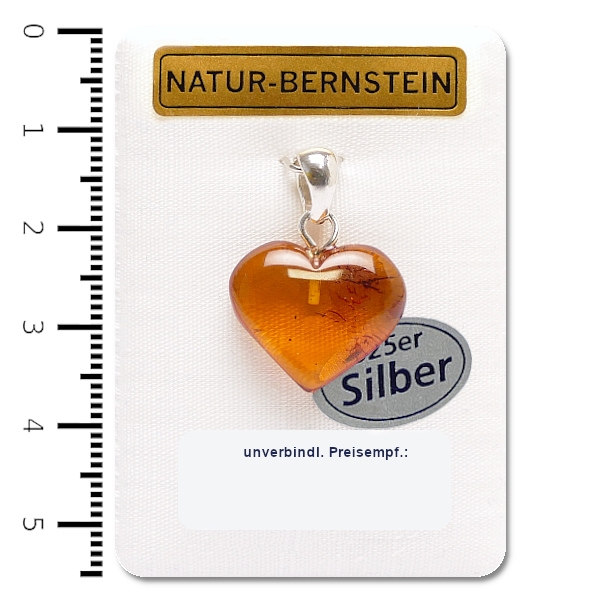 Natur-Bernstein Amber Ketten Anhänger Herz an 925 Silber Öse 90111