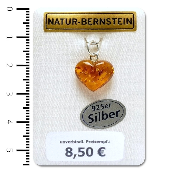 Natur-Bernstein Amber Ketten Anhänger Herz an 925 Silber Öse 90143