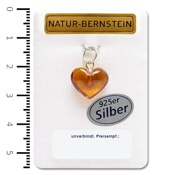 Natur-Bernstein Amber Ketten Anhänger Herz an 925 Silber Öse 90143