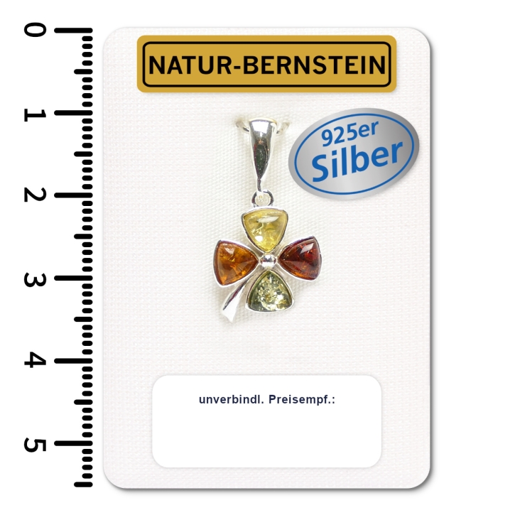 Bernstein-Anhänger Kleeblatt, multicolor