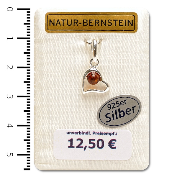 Natur-Bernstein Ketten Anhänger Herz gefasst in 925 Silber 90175