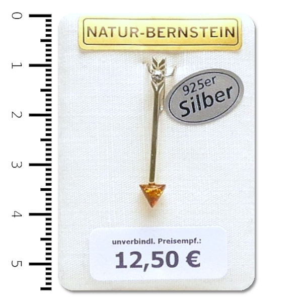 Natur-Bernstein Ketten Anhänger Pfeil gefasst in 925 Silber 90190