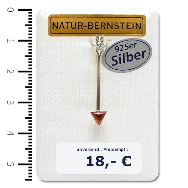 Natur-Bernstein Ketten Anhänger Pfeil gefasst in 925 Silber 90190
