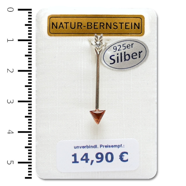 Natur-Bernstein Ketten Anhänger Pfeil gefasst in 925 Silber 90190