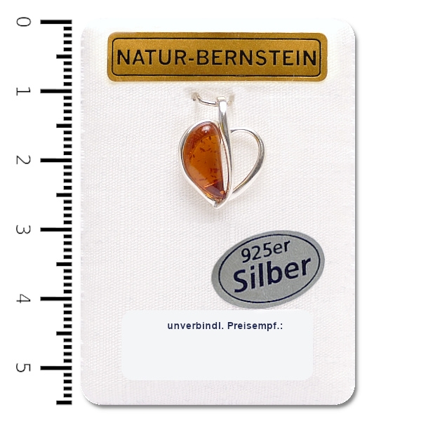 Natur-Bernstein Ketten Anhänger Herz gefasst in 925 Silber 90194