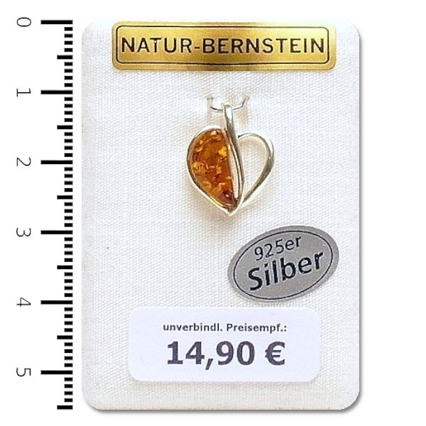 Natur-Bernstein Ketten Anhänger Herz gefasst in 925 Silber 90194