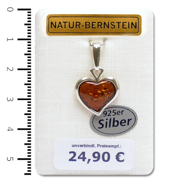 Natur-Bernstein Ketten Anhänger Herz gefasst in 925 Silber 90610c