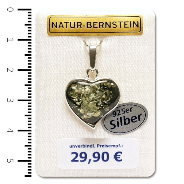 Natur-Bernstein Ketten Anhänger Herz grün gefasst in 925 Silber 90611g