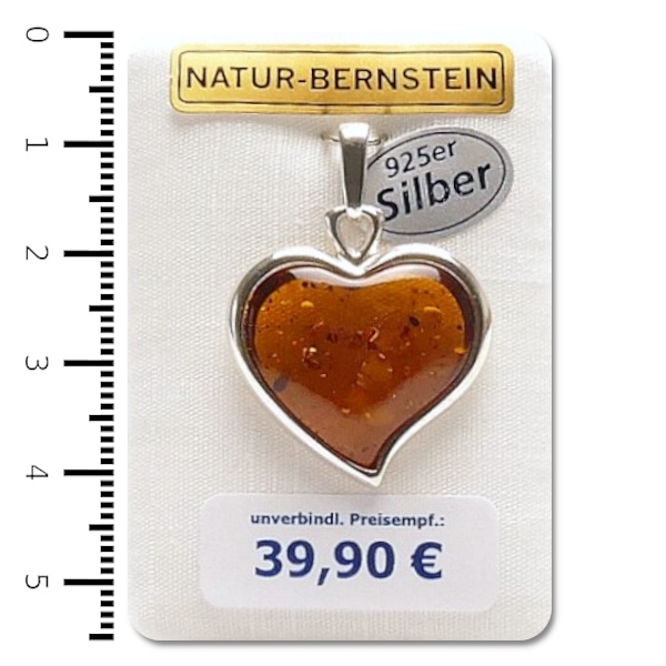 Natur-Bernstein Ketten Anhänger Herz gefasst in 925 Silber 90612c