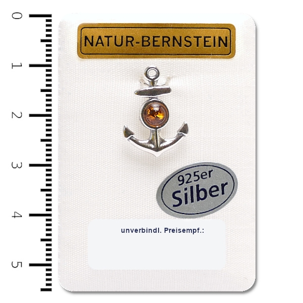 Natur-Bernstein Anhänger 'Anker S' 925er Silber, cognac