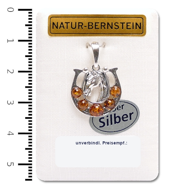 Natur-Bernstein Anhänger 'Pferdekopf' 925er Silber, cognac